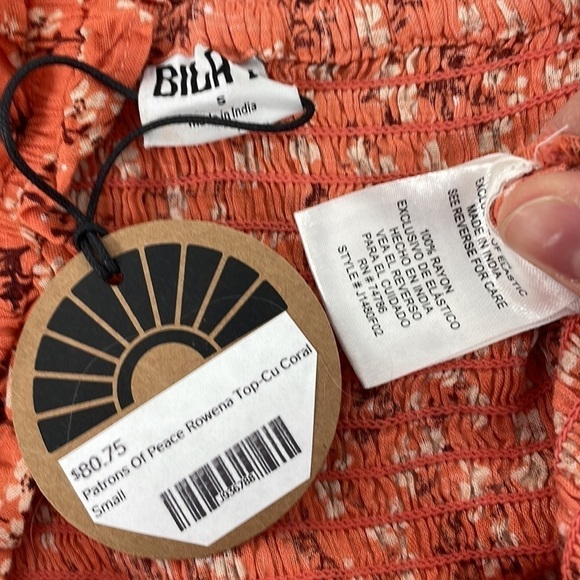 Bila 77 NWT Rowena Top Smocked Floral Coral Peplum Size Small S - Picture 12 of 16